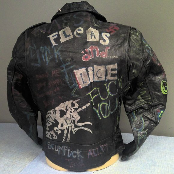 Vintage Leather Motorcycle Biker Jacket Punk Rock Scum Customized Men's Medium